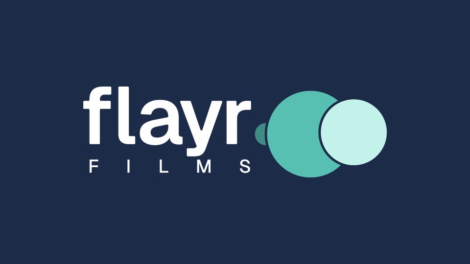 The Flayr Films lockup reversed on navy