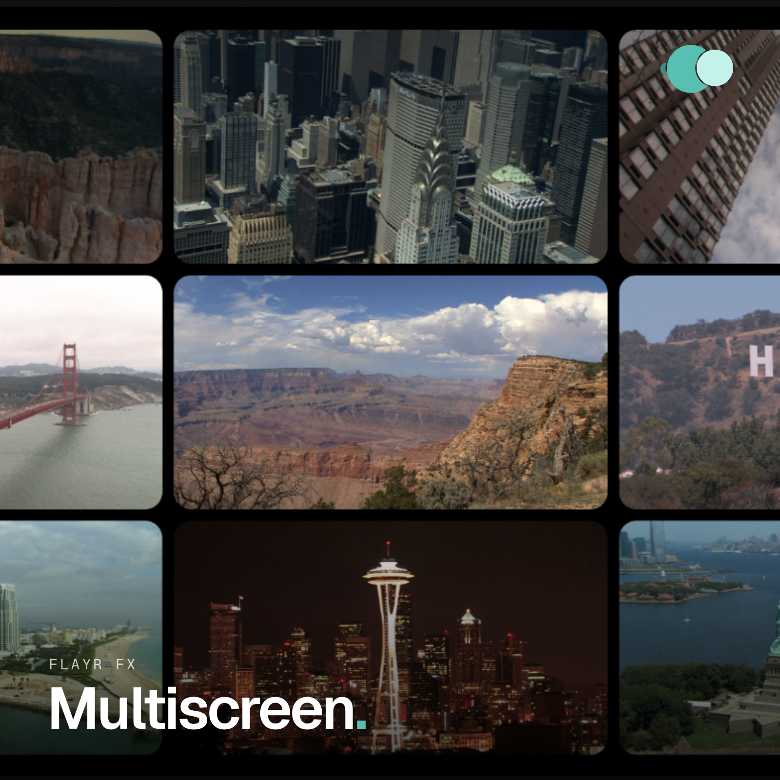 Flayr FX Multiscreen logo for the Premiere Pro and After Effects split-screen grid panel
