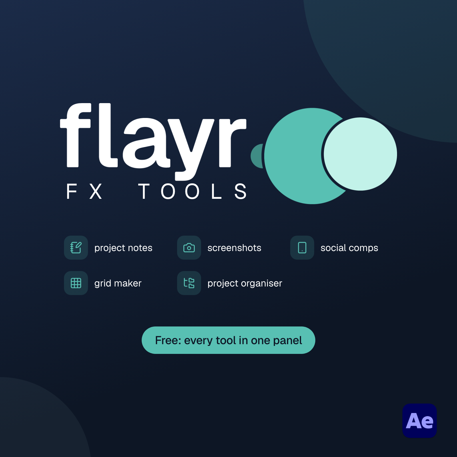 Flayr FX Tools hub: one After Effects panel with a tile for every Flayr FX tool